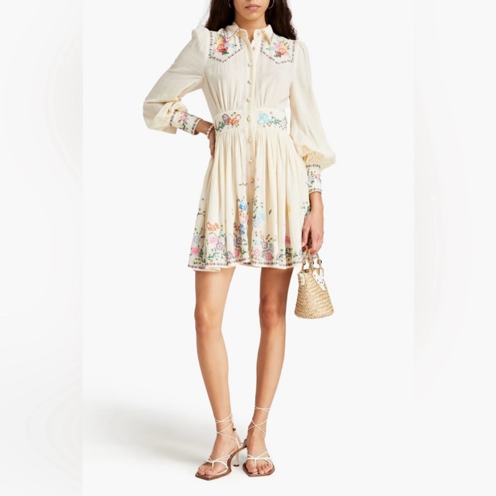 Zimmermann Ivory Floral Embroidered Mini Dress